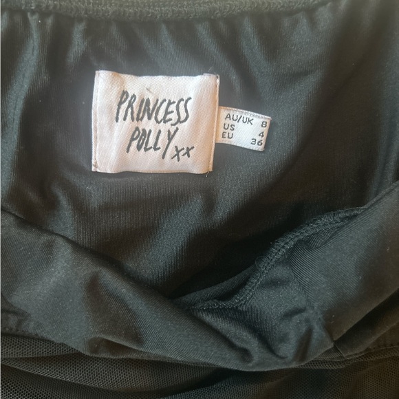 Princess Polly Black Mesh Sleeve Mini Dress Women’s Sz 4 Square Neck Open Back - Picture 5 of 5